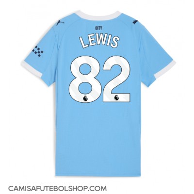 Camisa de time de futebol Manchester City Rico Lewis #82 Replicas 1º Equipamento Feminina 2025-26 Manga Curta Camisa de time de futebol Manchester City Rico Lewis #82 Replicas 1º Equipamento Feminina 2025-26 Manga Curta